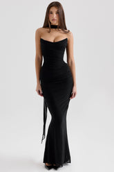 Cassidy-Black Mesh Maxi Skirt with Fluted Hem