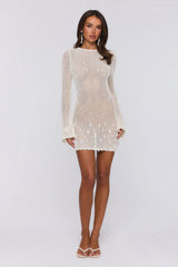 Brings The Heat Knit Long Sleeve Mini Dress Cream