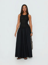 Carlene Shirred Drop Waist Maxi Dress Black