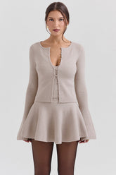 Aster-Biscuit Wool Cashmere Long Sleeve Cardigan