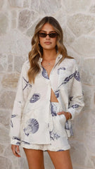Candelaria Button Up Shirt and Shorts Set - Shell Print