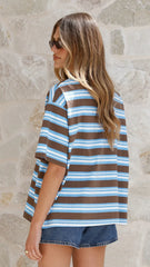Billie Oversized Tee - Brown/Blue Stripe
