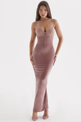 Azalea-Soft Pink Velvet Midi Dress