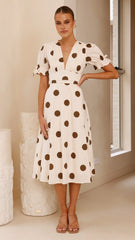 Alondra Midi Dress - White/Camel
