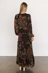 Bowman Deep V Maxi Dress | Black Multi