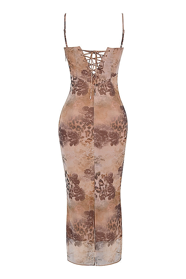 Aiza-Cream Floral Print Maxi Dress