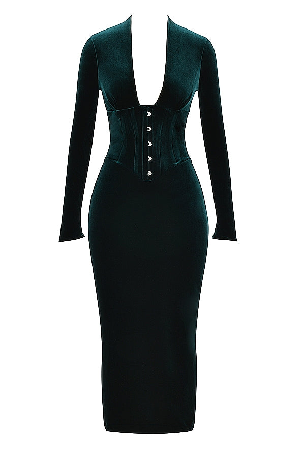 Arabella-Forest Velvet Corset Dress