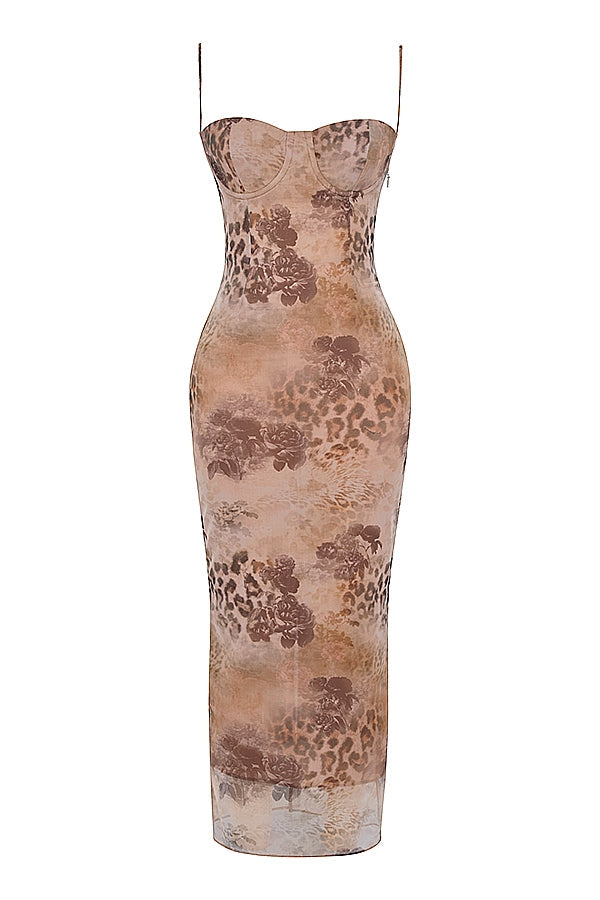 Aiza-Cream Floral Print Maxi Dress