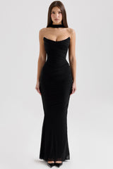 Cassidy-Black Mesh Maxi Skirt with Fluted Hem