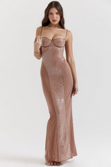 Bonita-Cafe Au Lait Sequin Maxi Dress