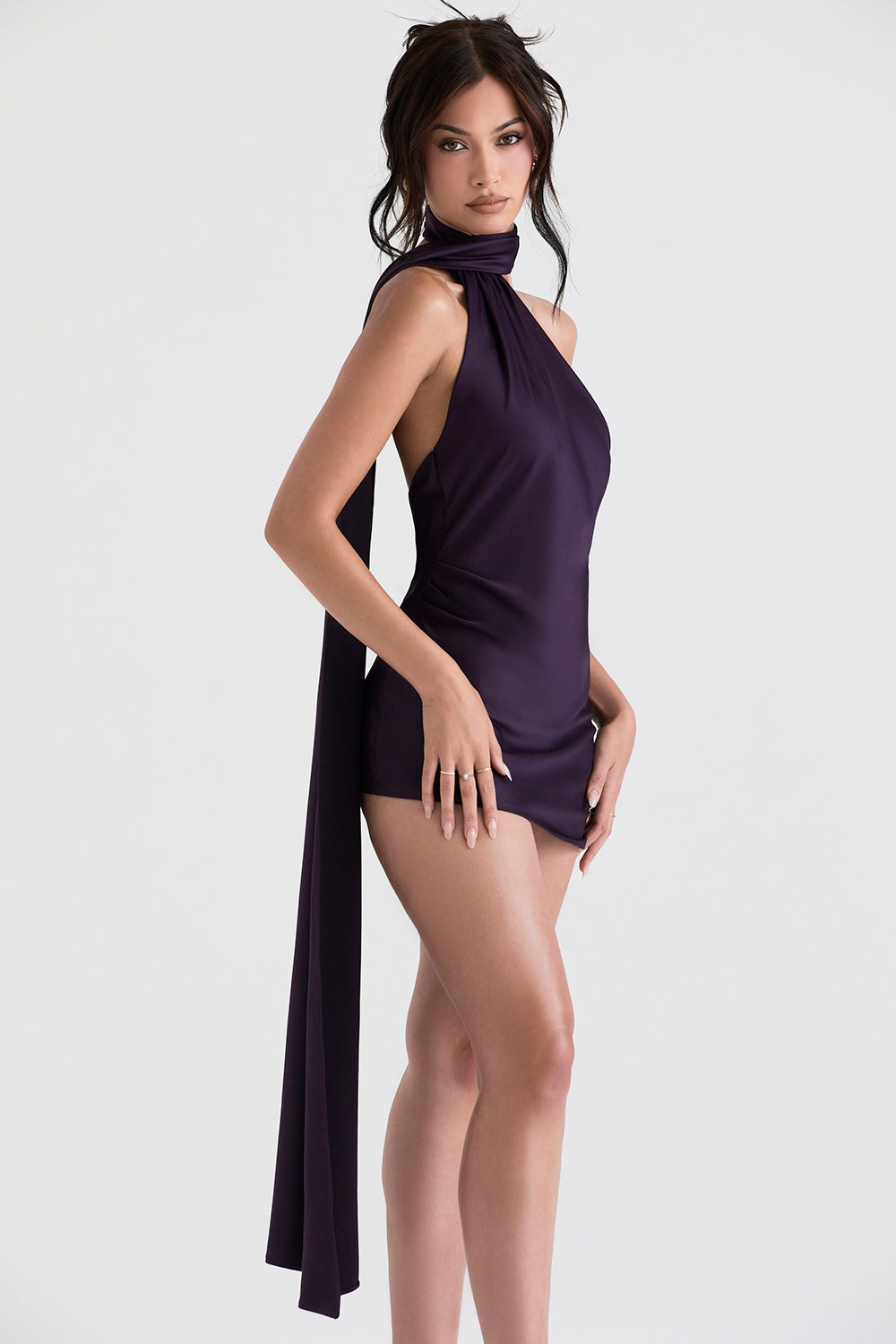 Aida-Night Shade Asymmetric Wrap Neck Dress
