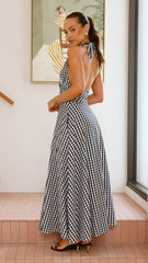 Brydie Halter Maxi Dress - Gingham Black
