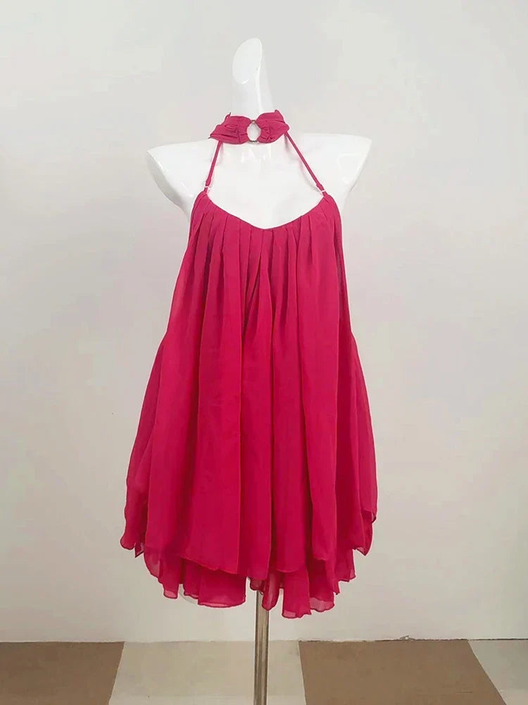 Bell Sleeve Off-Shoulder Chocker A-line Frill Mini Dress