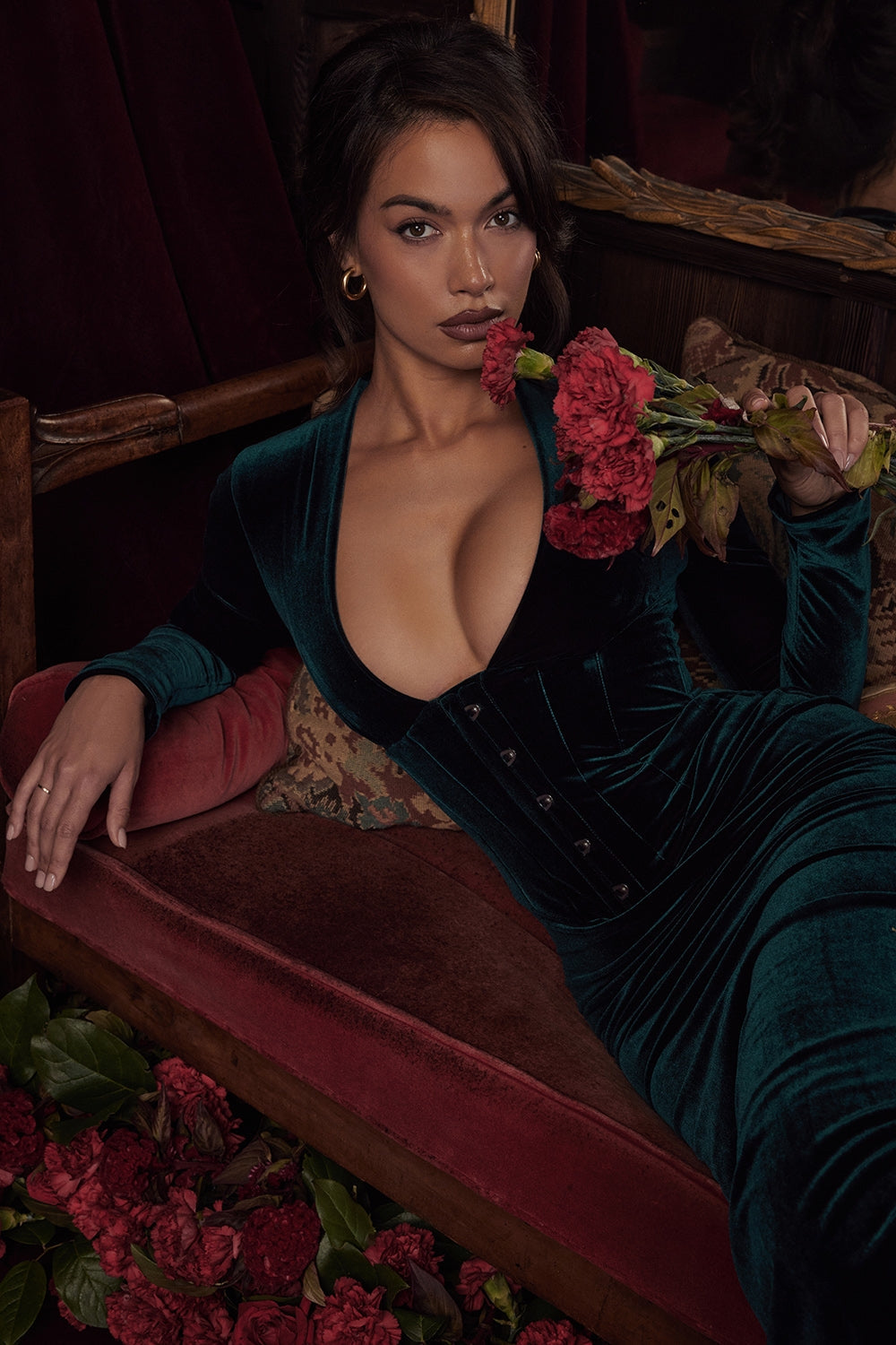 Arabella-Forest Velvet Corset Dress