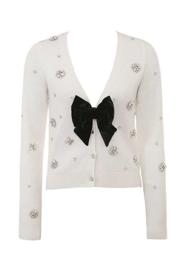Beaubella-Ivory Soft Mohair Embellished Cardigan
