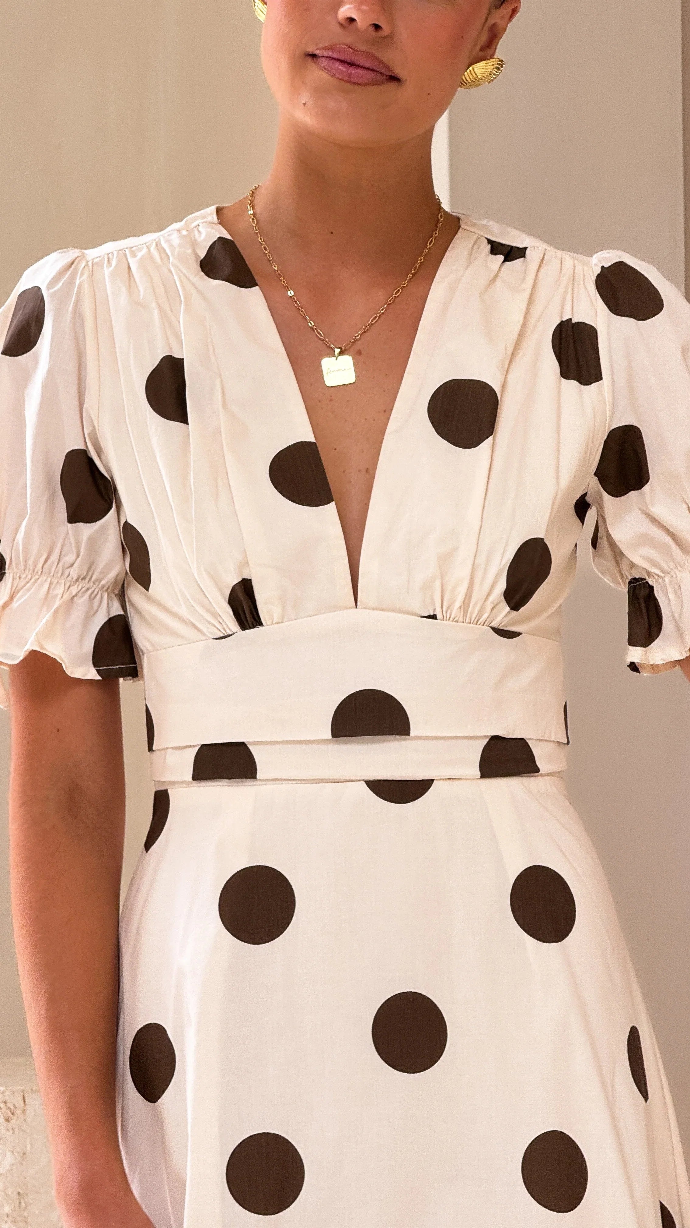Alondra Midi Dress - White/Camel
