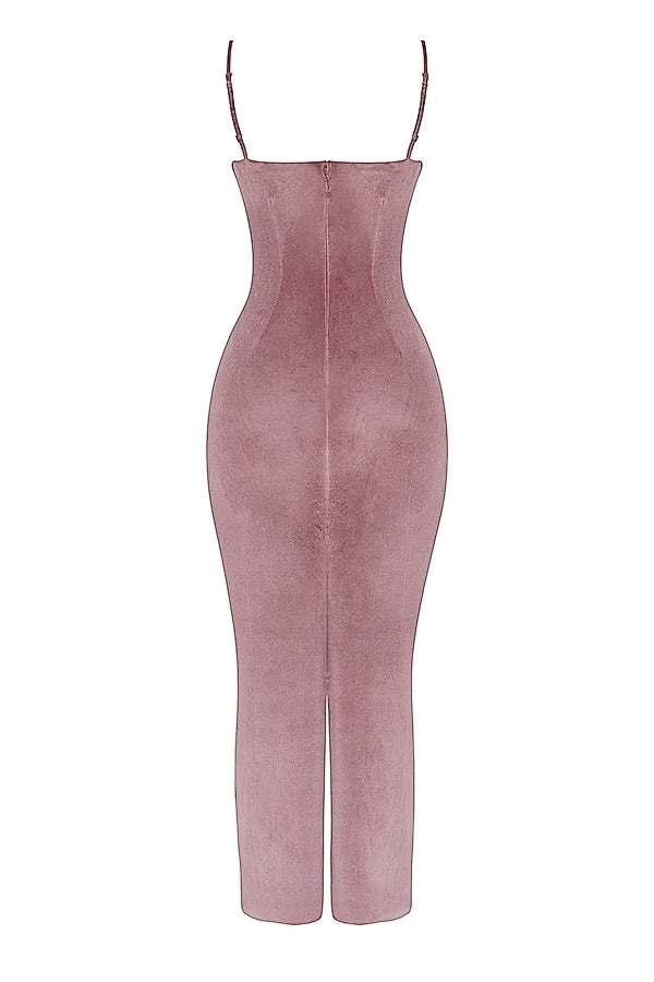Azalea-Soft Pink Velvet Midi Dress