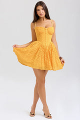 Apricot Lace Corset Mini Dress - Yellow