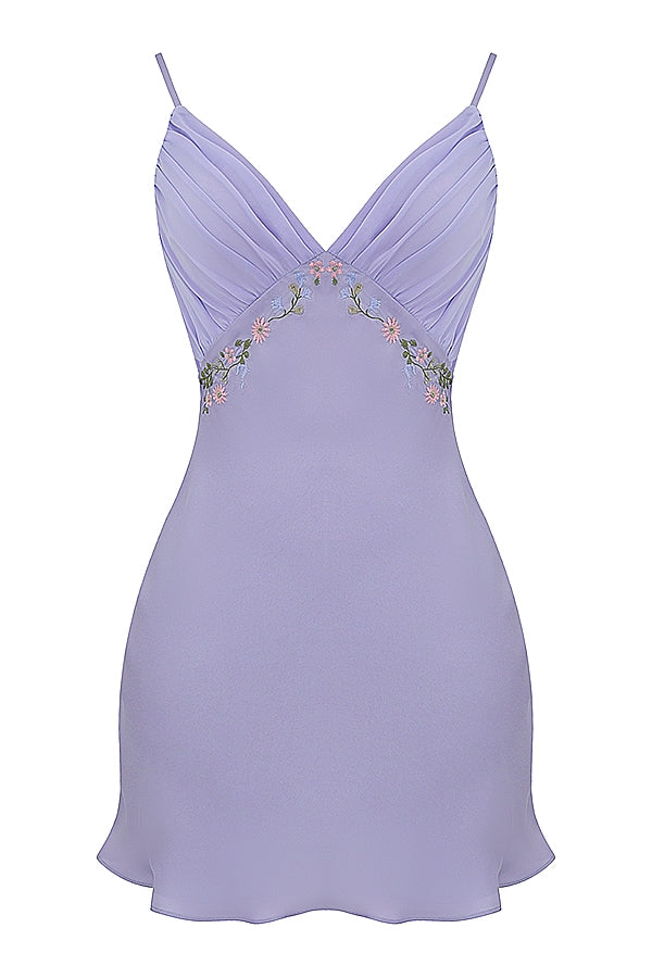 Christa-Embroidered Lavender Mini Dress