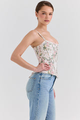 Cadie-Cream Floral Cotton Corset Top