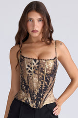Cadie-Gold Leopard Print Satin Corset Top