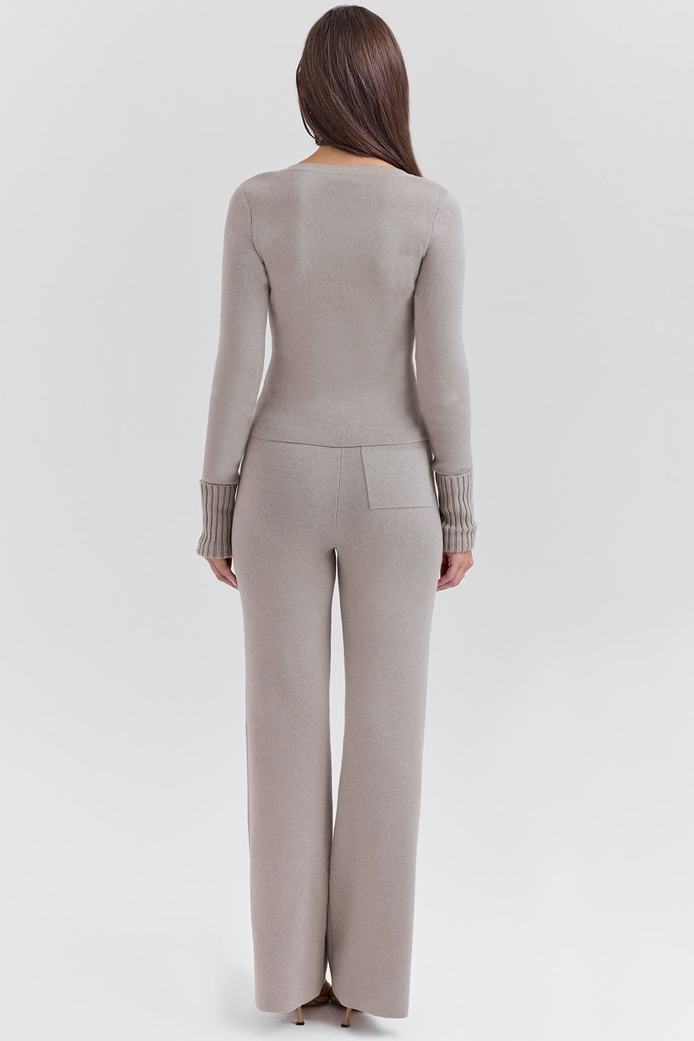 Aspen-Grey Cashmere Ribbed Cuff Cardigan