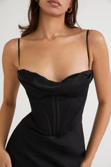 Charmaine-Black Corset Maxi Dress