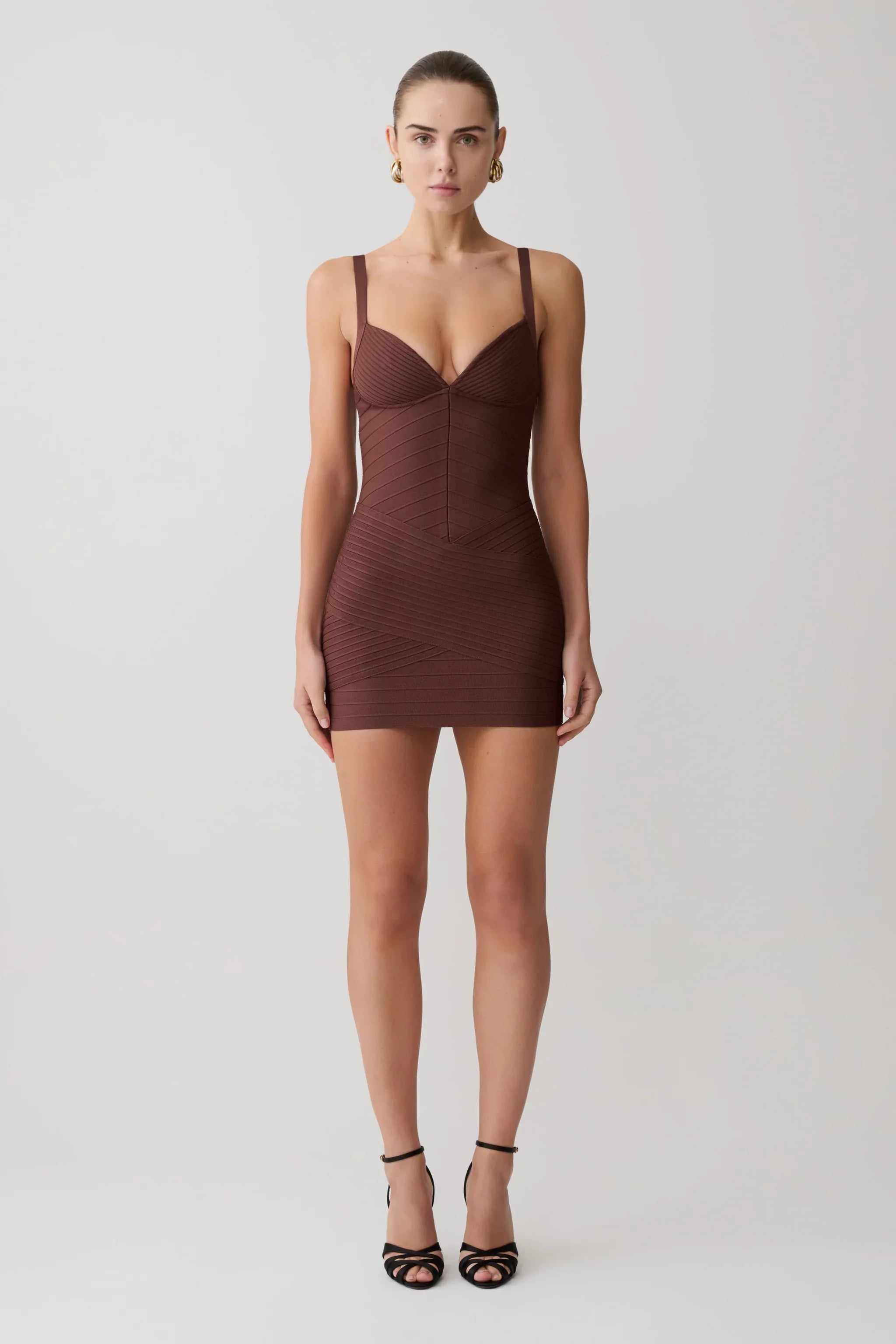 Bandage Knit Mini Dress - Chocolate
