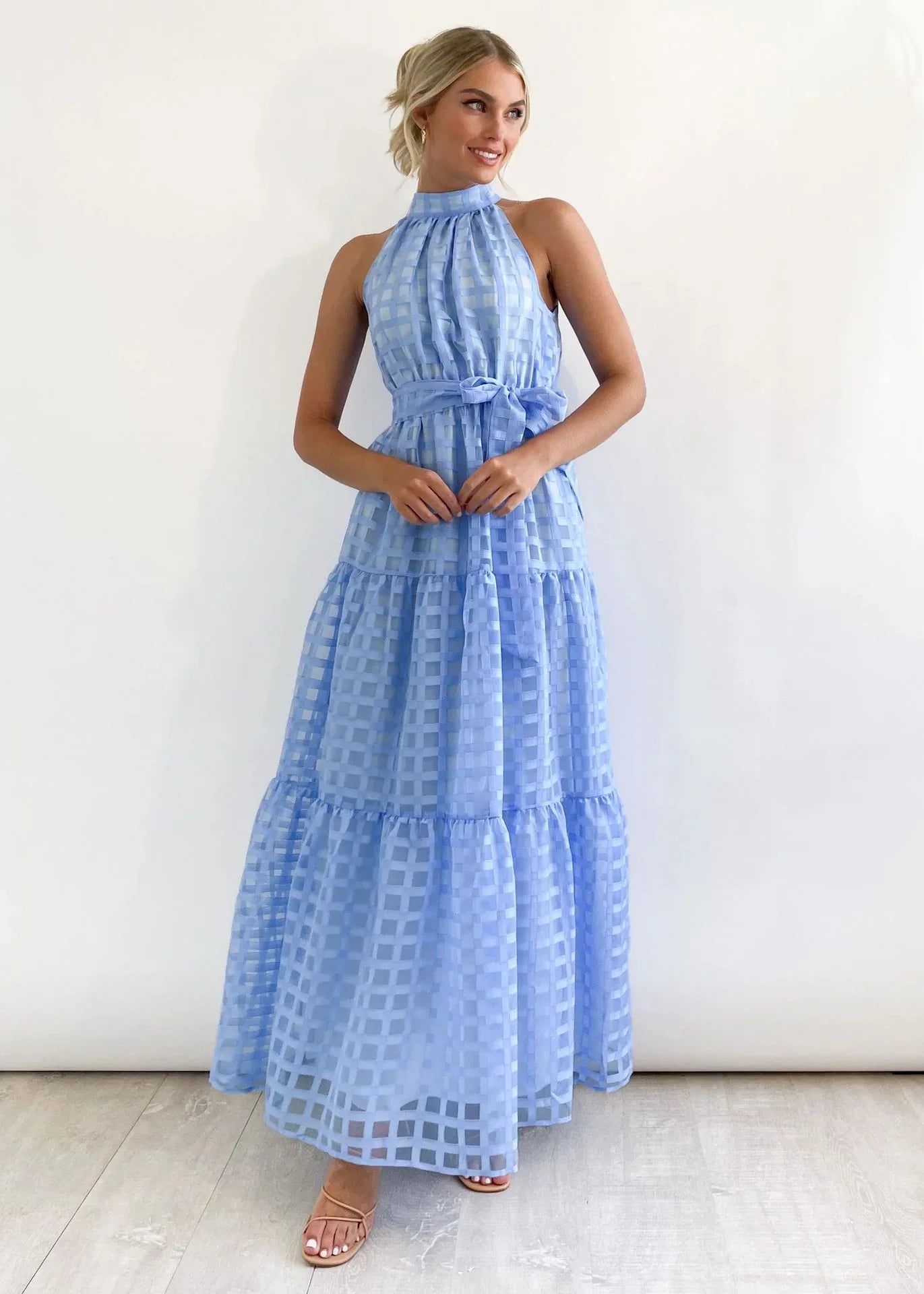 2023 Fashion Trends | Hot Pink Halter Retro Maxi Summer Dress