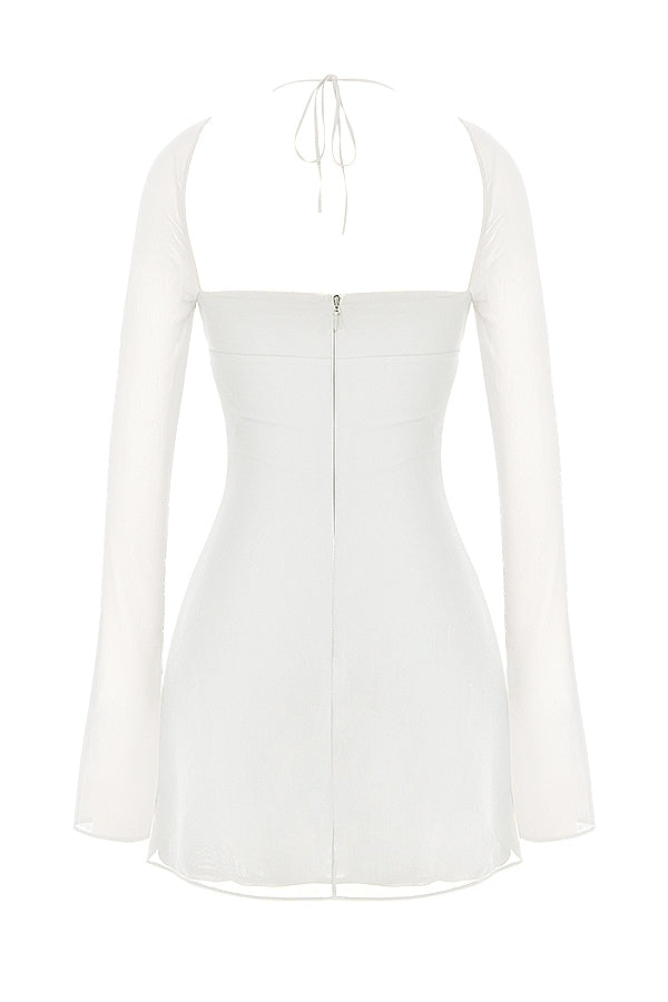 Babydoll-Ivory Chiffon Halter Mini Dress