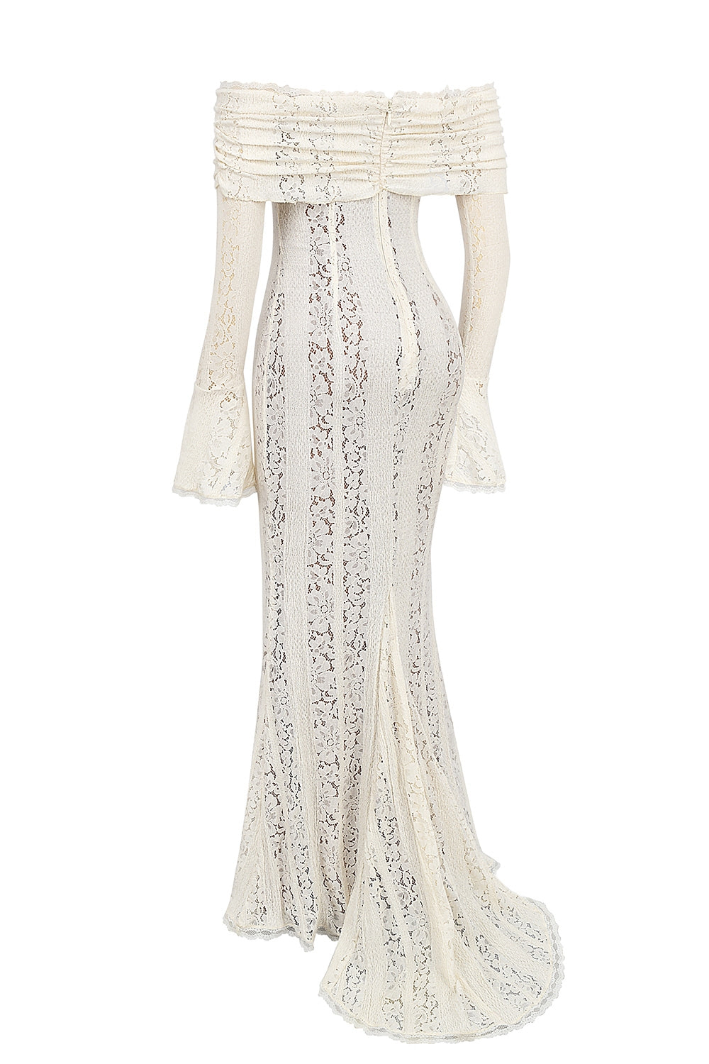 Belle-Vintage Cream Floral Lace Off Shoulder Maxi Dress