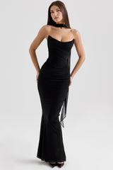 Cassidy-Black Mesh Maxi Skirt with Fluted Hem