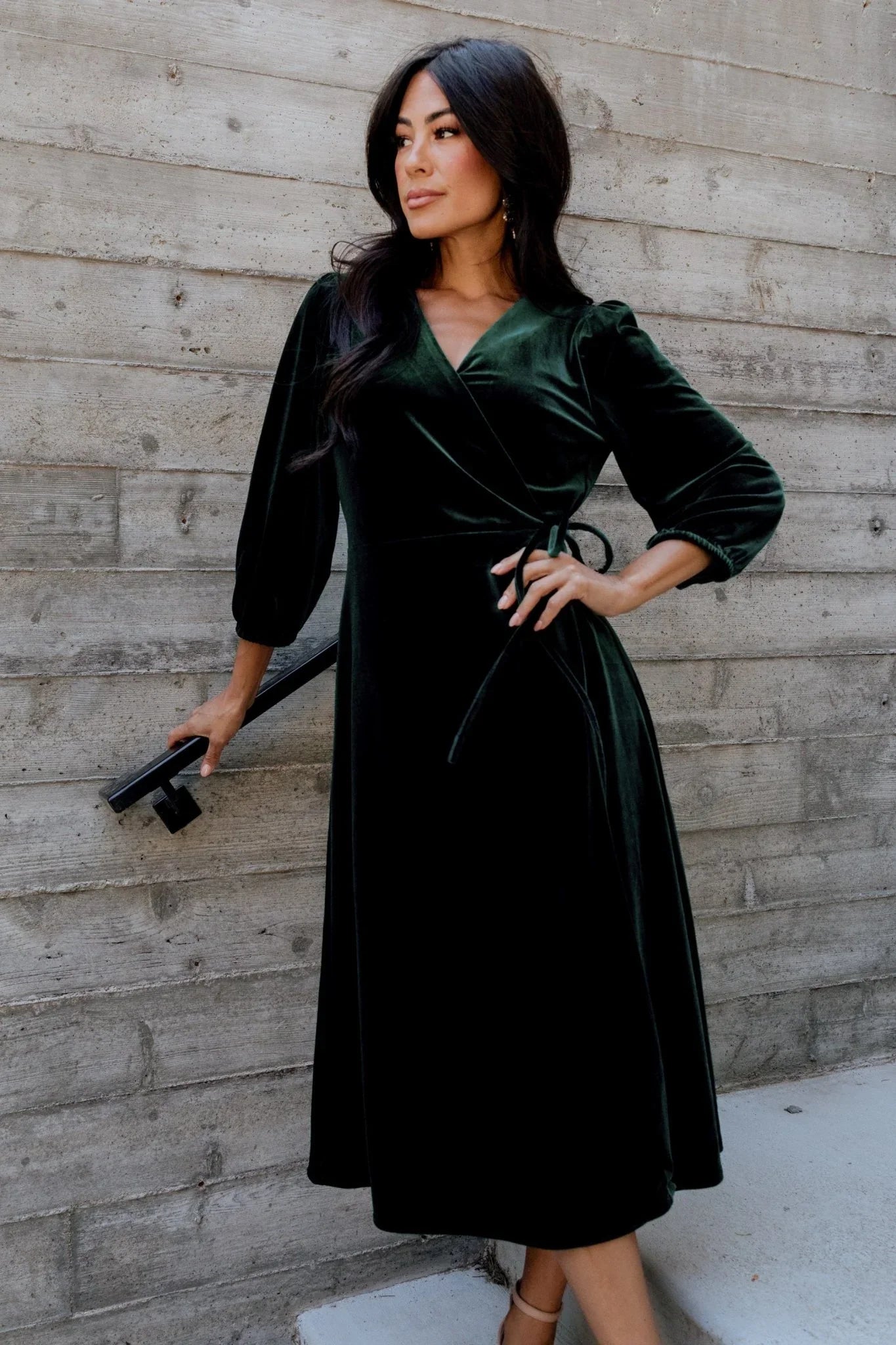 Beckinsale Velvet Wrap Dress | Dark Green