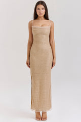 Calla-Seapearl Embellished Maxi Dress