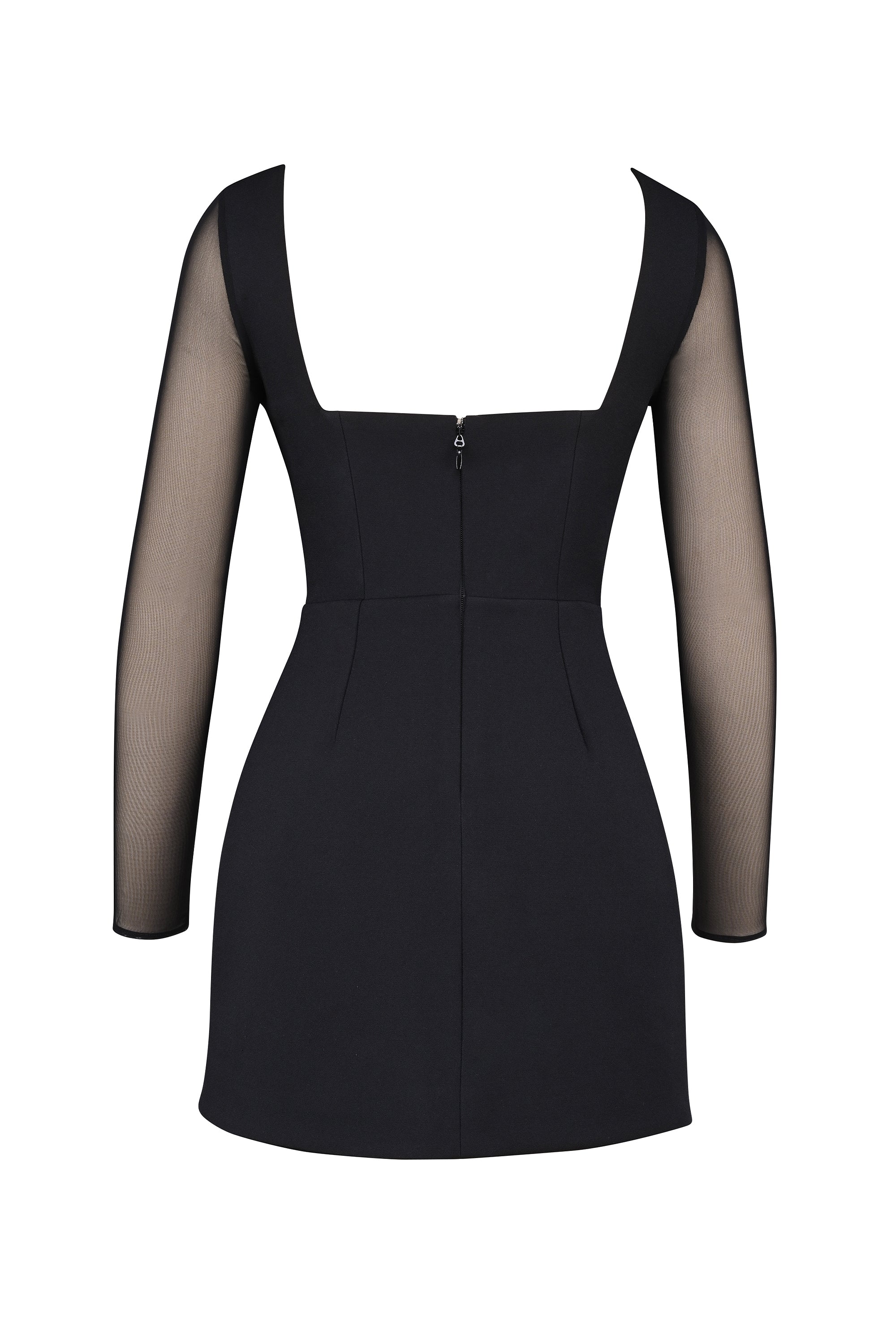 Angelie-Black Stretch Crepe Plunge Mini Dress
