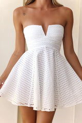 Alluring Elegance Strapless Embroidered Mini Dress White