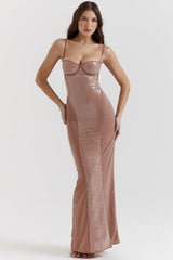 Bonita-Cafe Au Lait Sequin Maxi Dress