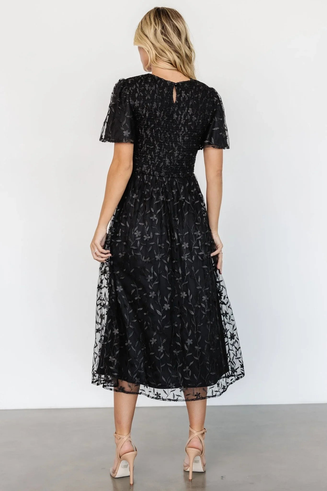 Cara Embroidered Midi Dress | Black