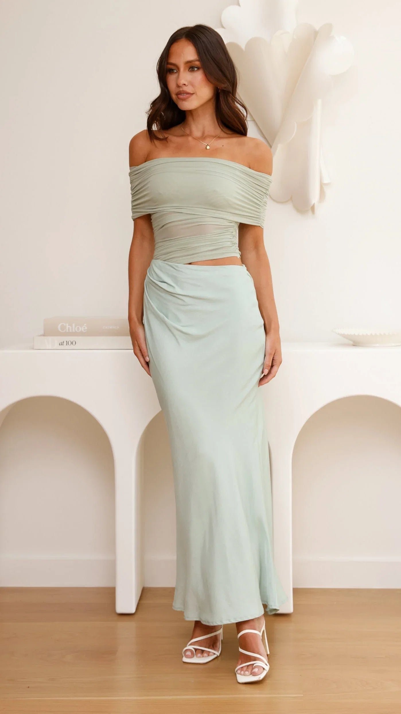 Daena Off Shoulder Maxi Dress - Sage