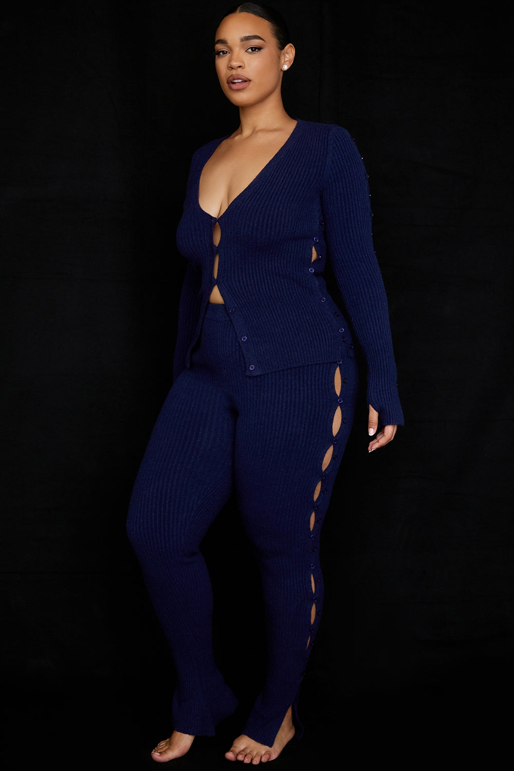 Belong-Navy Ribbed Knit Trousers - SALE