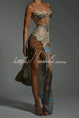 Chiffon Leopard Print Sexy Lace Splicing High Slit Slim Maxi Dress