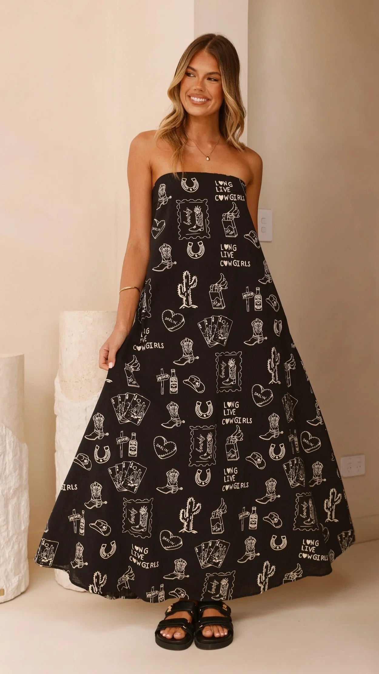 Connie Maxi Dress - Black/Beige Cowgirl