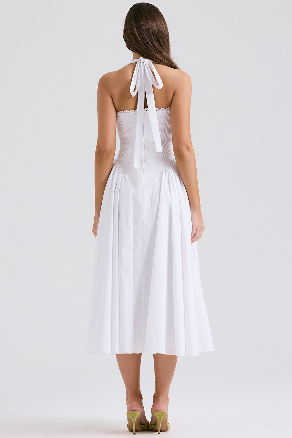 Adabella-White Cotton Halter Sundress