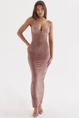 Azalea-Soft Pink Velvet Midi Dress