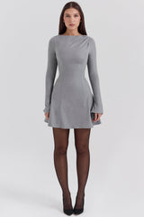 Angelique-Grey A-Line Long Sleeve Mini  Dress - SALE
