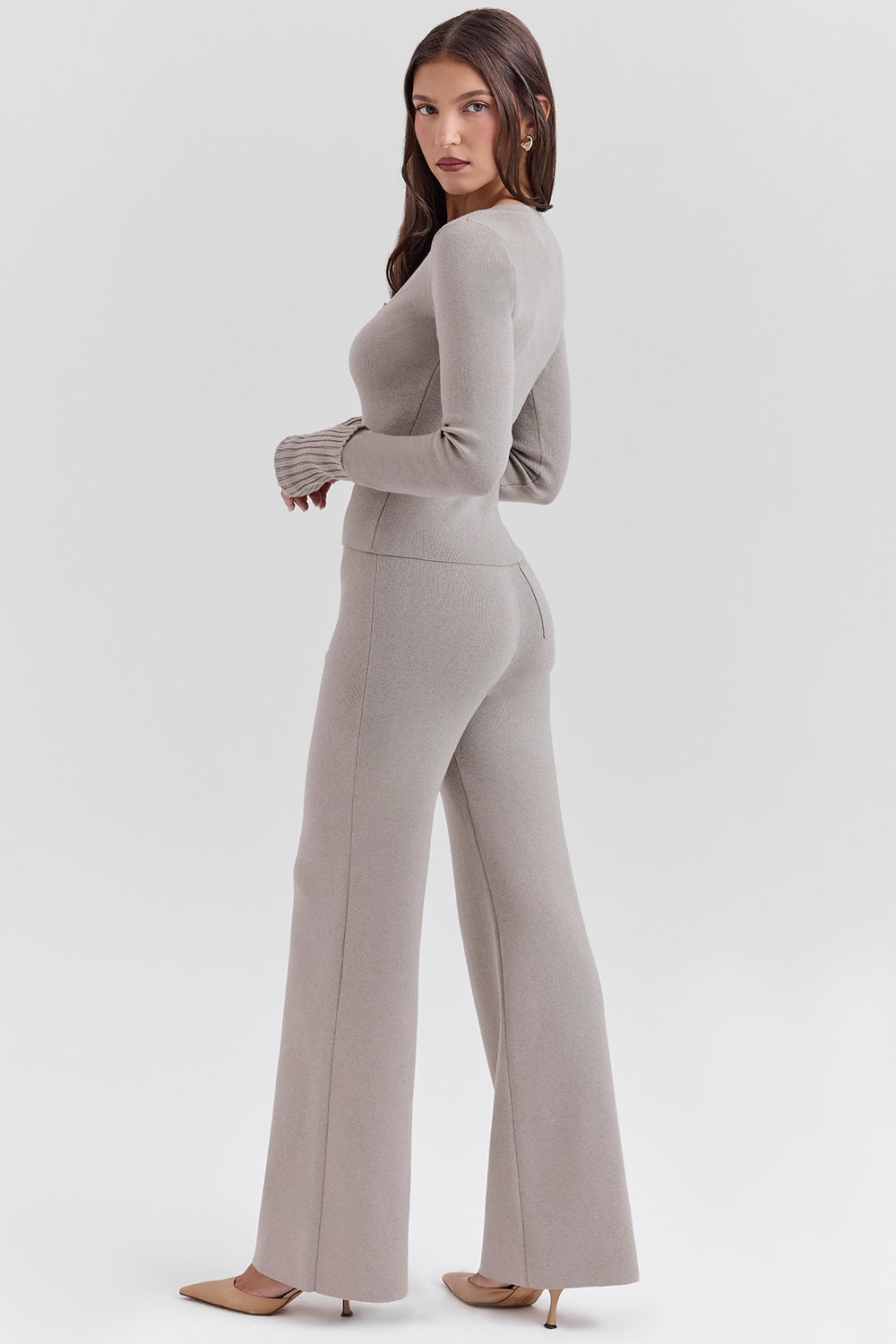 Aspen-Grey Cashmere Ribbed Cuff Cardigan