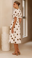 Alondra Midi Dress - White/Camel
