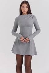 Angelique-Grey A-Line Long Sleeve Mini  Dress - SALE