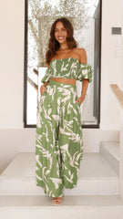 Callison Crop Top and Pants Set - Green Print