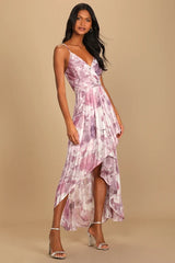 An Enchanting Dream Purple Multi Print High-Low Maxi Dress